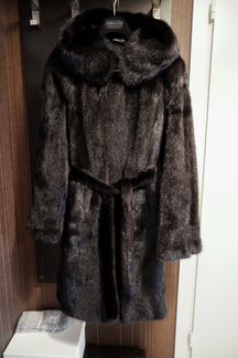 Норковая Шуба чёрная с тёплым капюшоном 42 размер