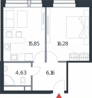 1-к апартаменты, 42.9 м², 19/21 эт.