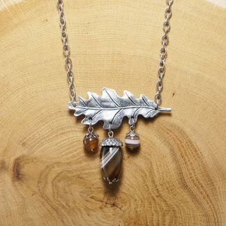 Колье Желуди Кофе с молоком (агат)