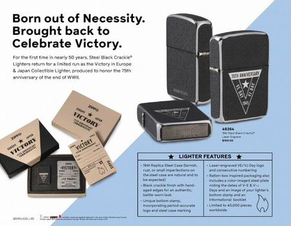 Zippo 75th Anniversary Victory WW2, Steel case,new