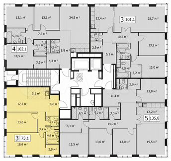 3-к квартира, 73 м², 7/14 эт.