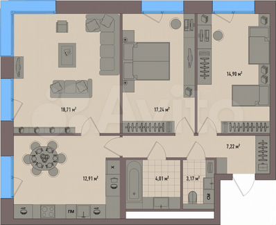 3-к апартаменты, 76.8 м², 5/20 эт.