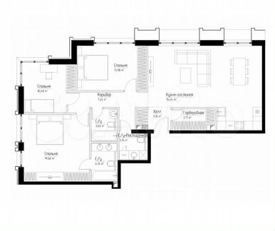 3-к квартира, 104.7 м², 44/45 эт.