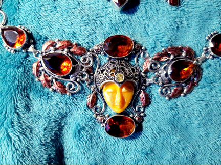 Индийское колье и браслет. Серебро, цитрин