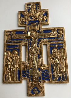 Крест распятие эмаль Медная пластика золочение