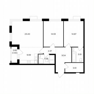 3-к квартира, 89.8 м², 12/26 эт.