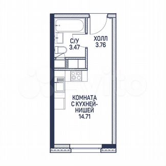 Апартаменты-студия, 21.9 м², 3/22 эт.